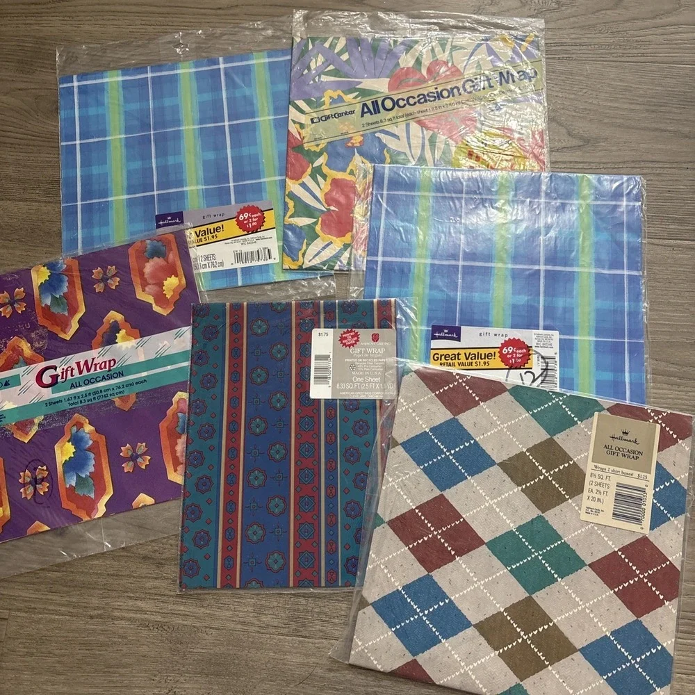 Vintage Wrapping Paper Lot Floral Plaid Hallmark, Cleo, GiftCenter